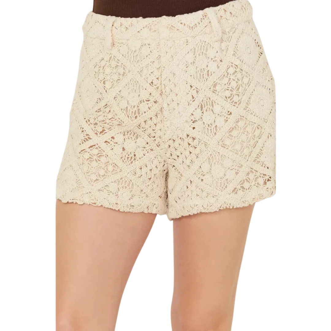 Miss Me Women's High Rise Crochet Beige Shorts