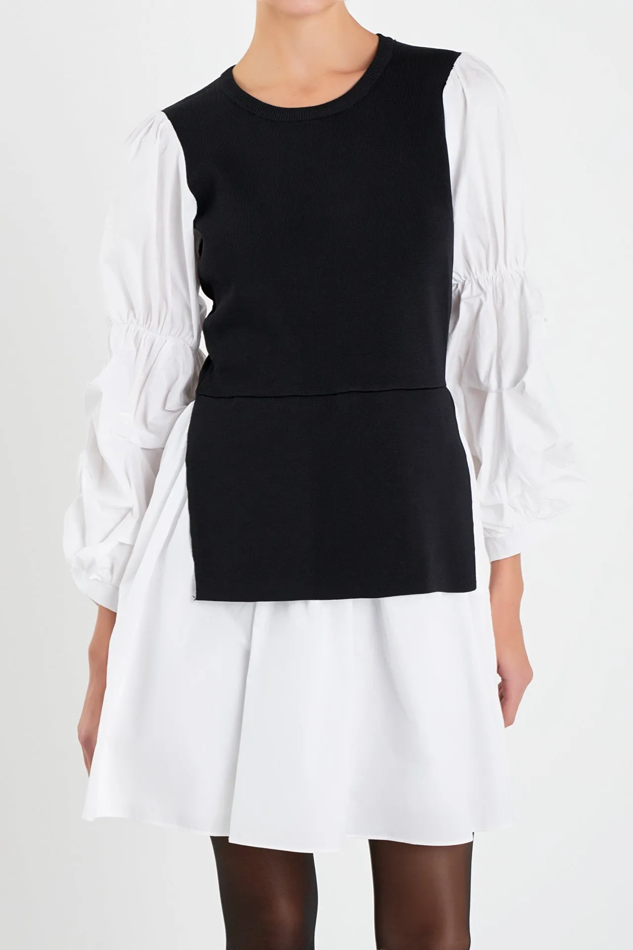 Mixed Media Poplin Mini Dress