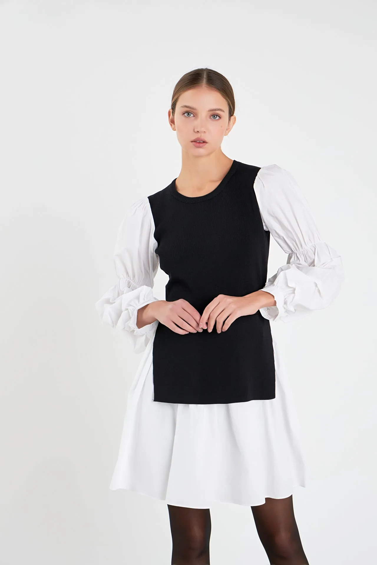 Mixed Media Poplin Mini Dress