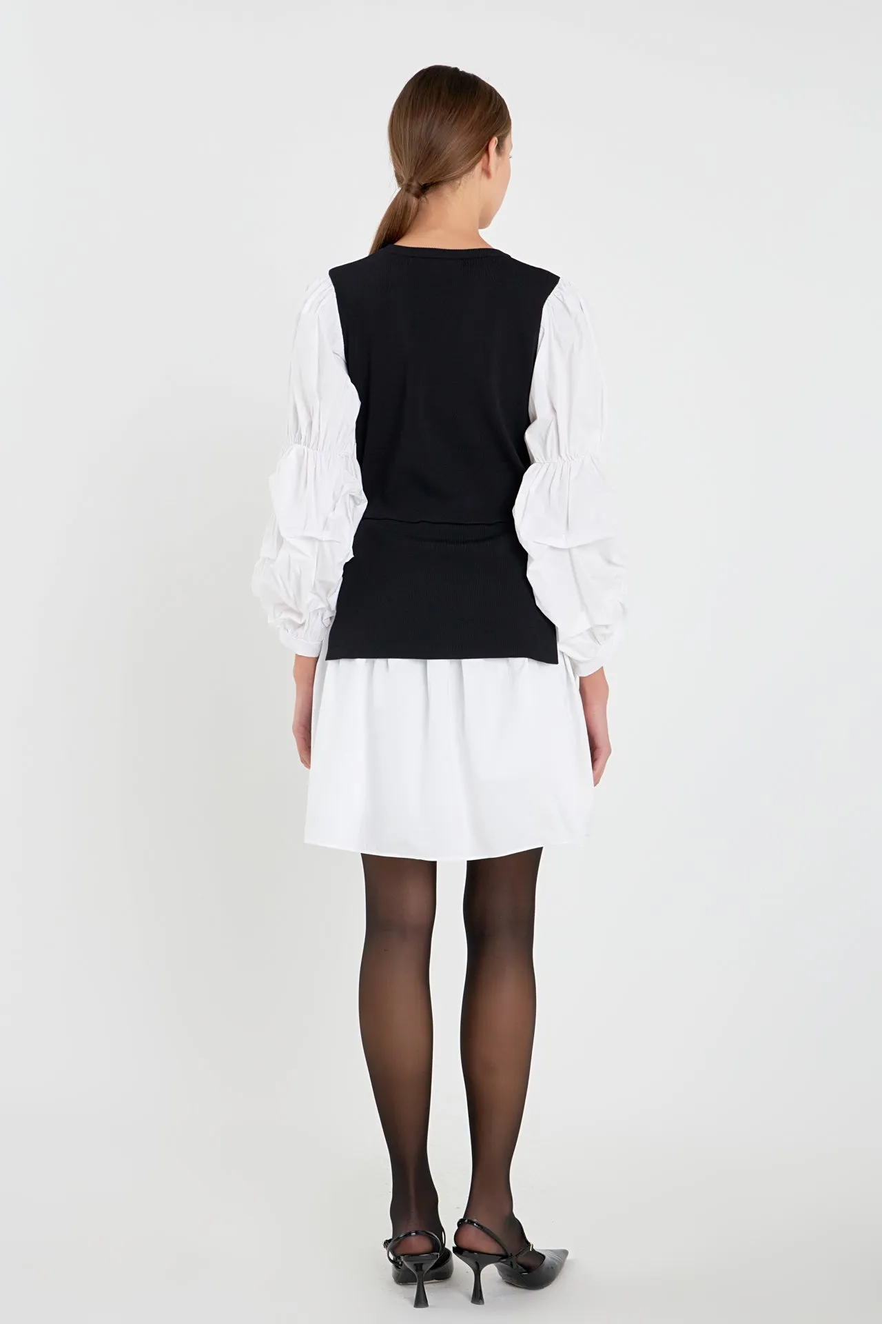Mixed Media Poplin Mini Dress