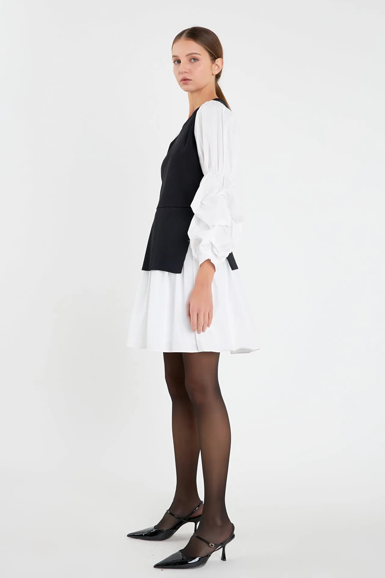 Mixed Media Poplin Mini Dress