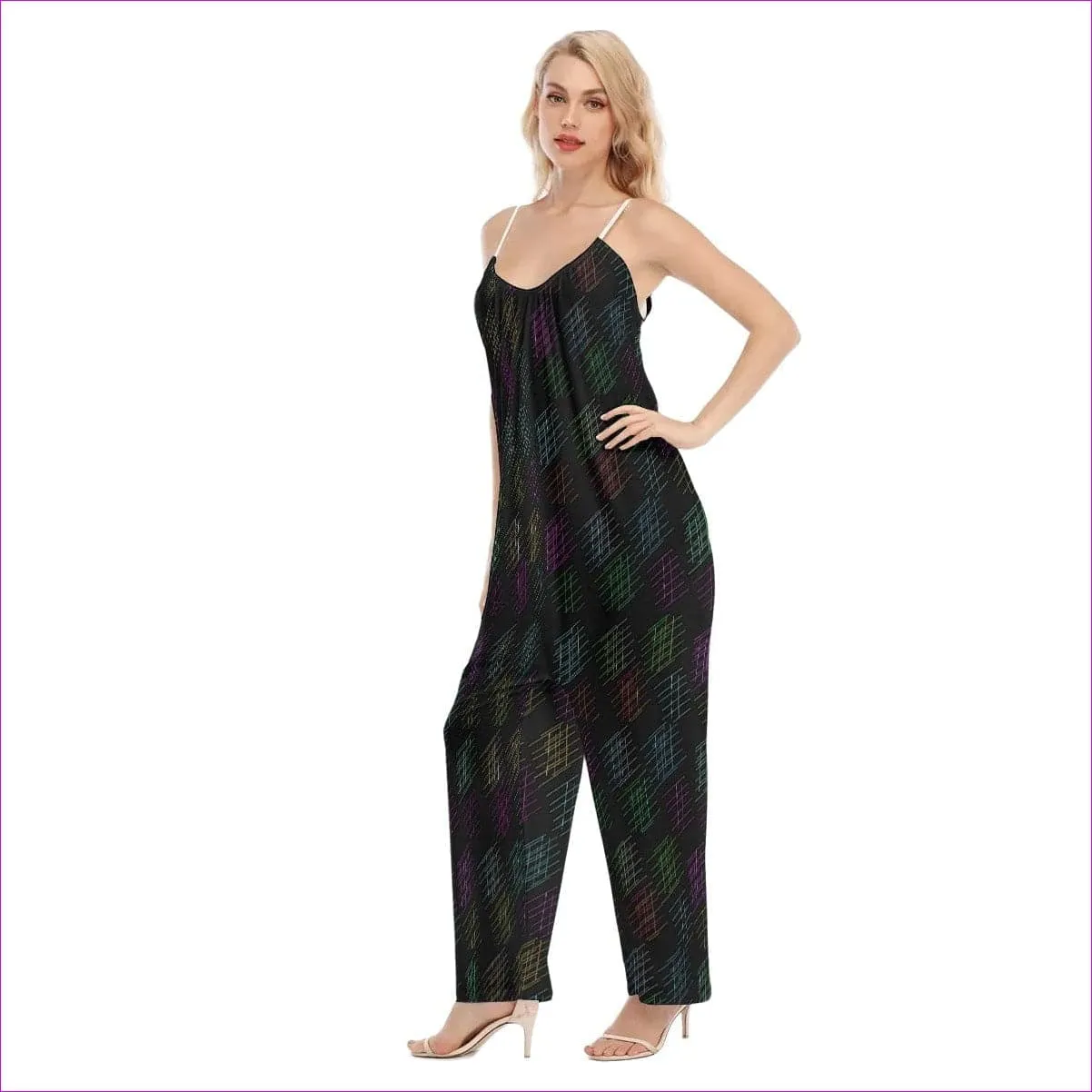 Neon Lines Womens Loose Cami Jumpsuit