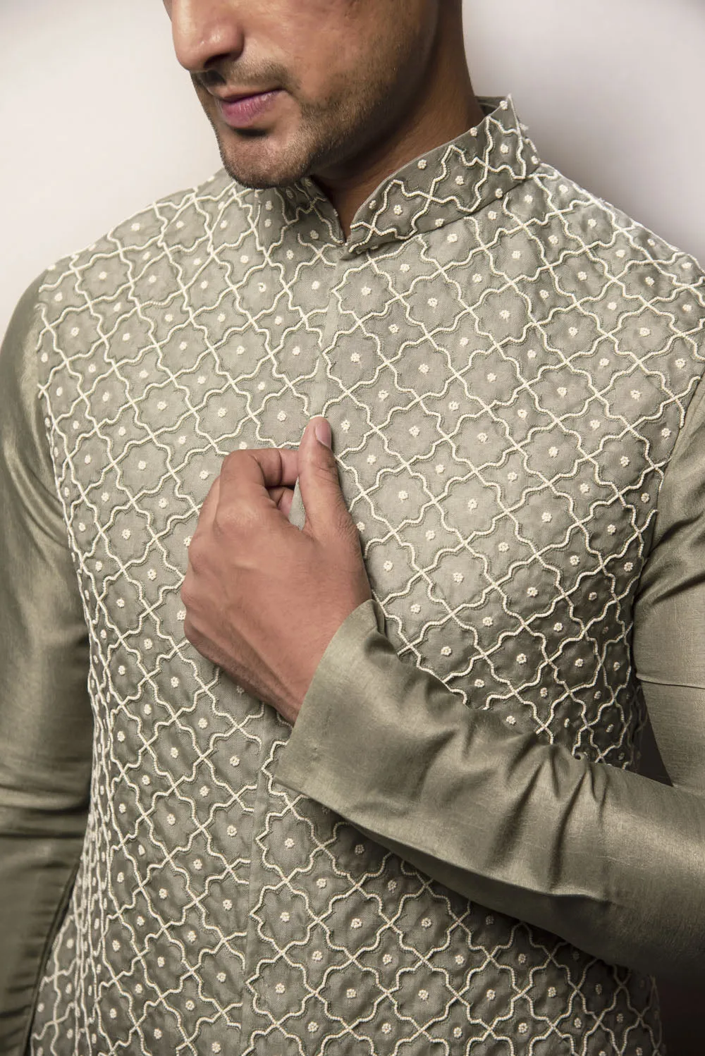 Organza Embroidered Jacket With Kurta set
