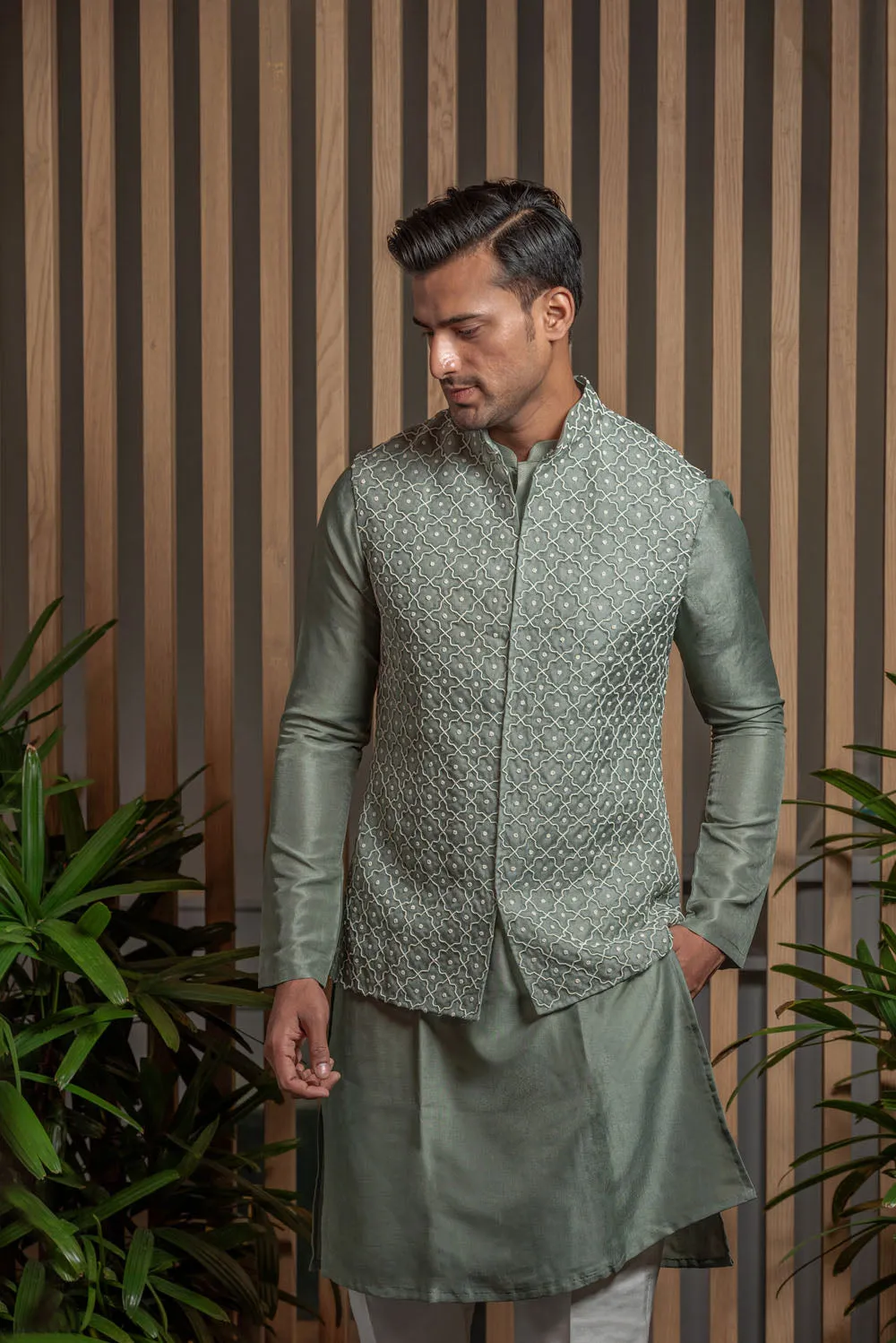 Organza Embroidered Jacket With Kurta set