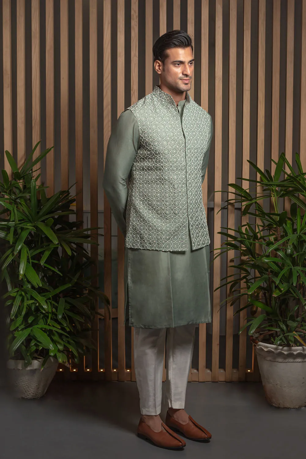 Organza Embroidered Jacket With Kurta set