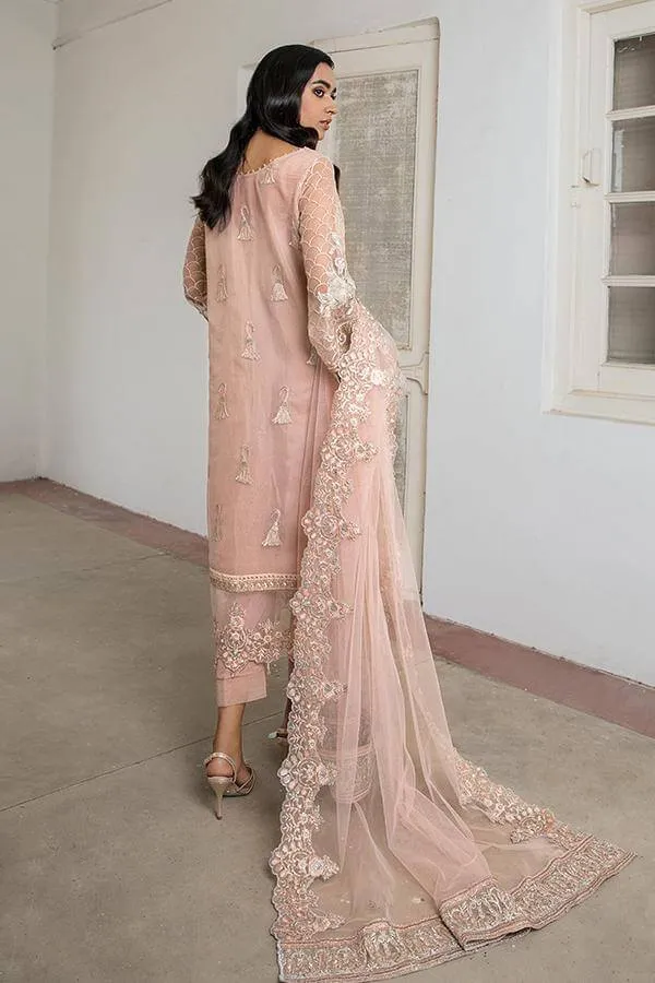 Organza Pakistani Dress in Peach Color Online #PF131