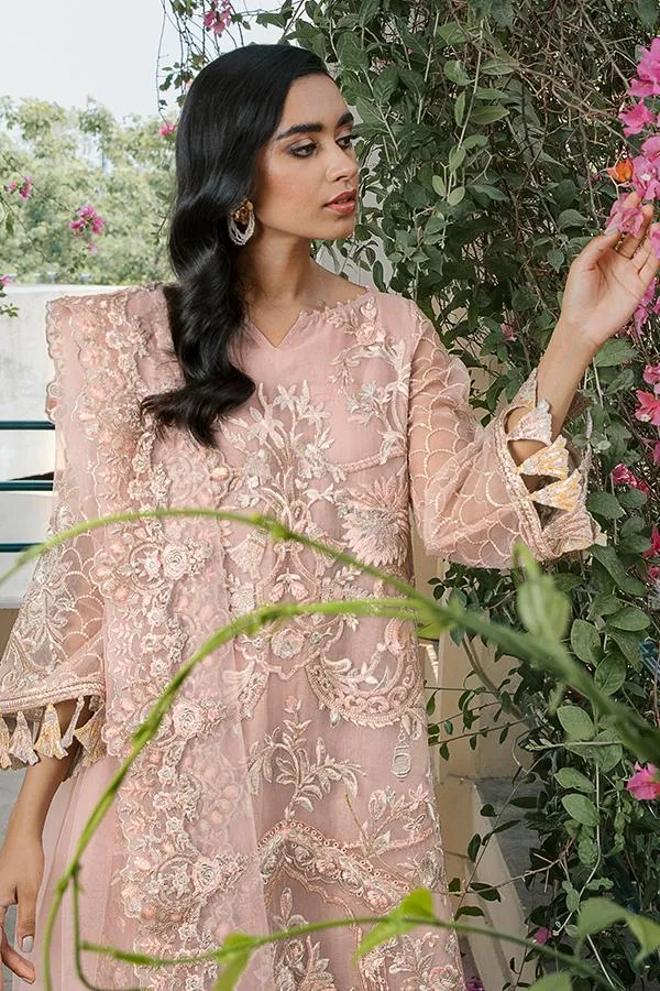 Organza Pakistani Dress in Peach Color Online #PF131