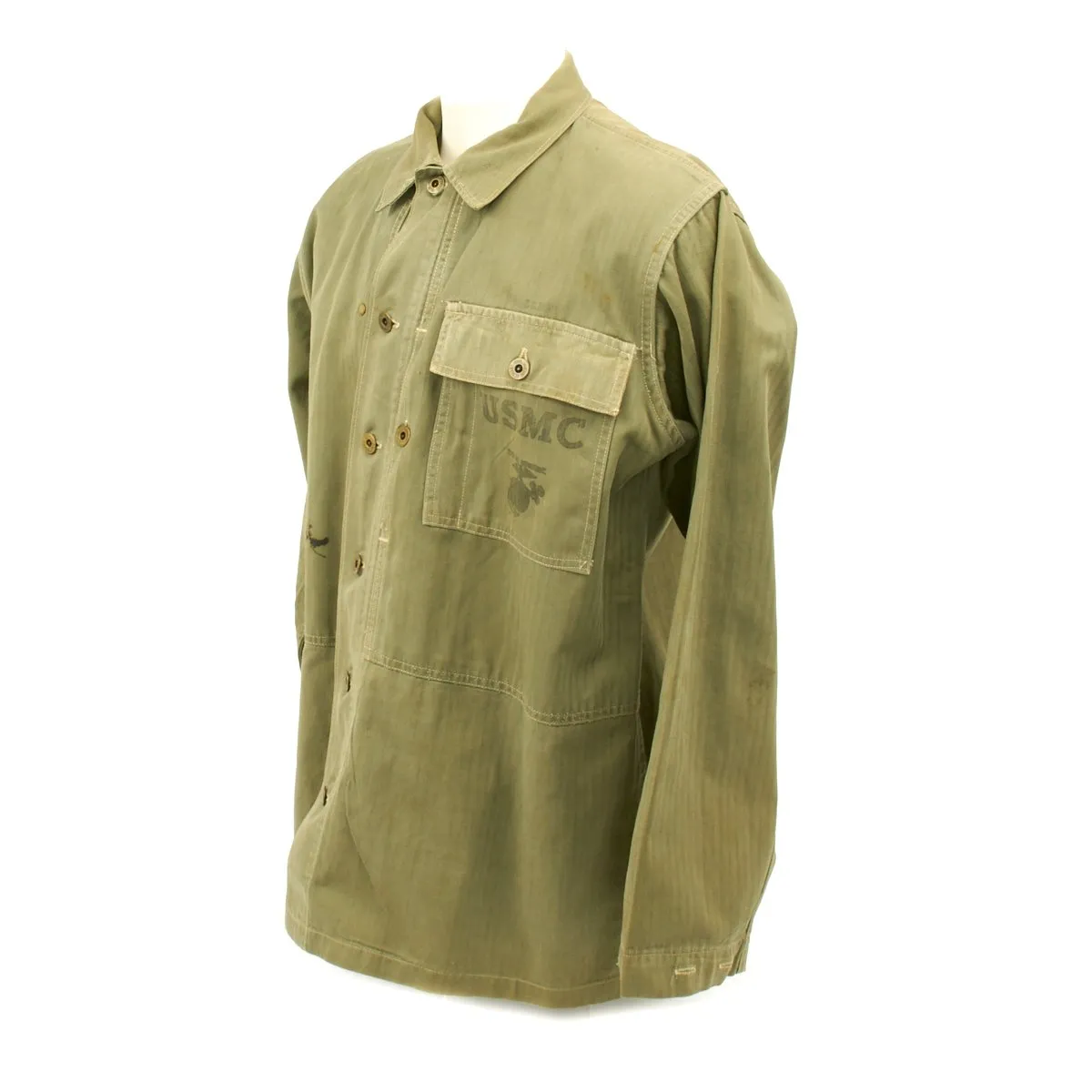 Original U.S. WWII USMC HBT Herringbone Twill P44 Combat Field Utility Jacket - Size 44-46