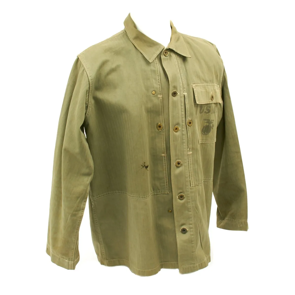 Original U.S. WWII USMC HBT Herringbone Twill P44 Combat Field Utility Jacket - Size 44-46