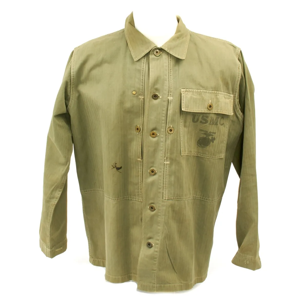 Original U.S. WWII USMC HBT Herringbone Twill P44 Combat Field Utility Jacket - Size 44-46
