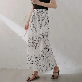 Printed Chiffon Wide Leg Pants Women Summer Korean Casual High Waist Drape Loose Ankle-Length Culottes