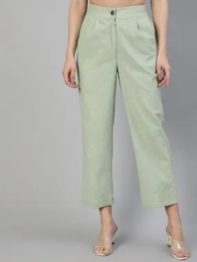 Reseda Cotton Slub Straight High Rise Bottom Fold Pants