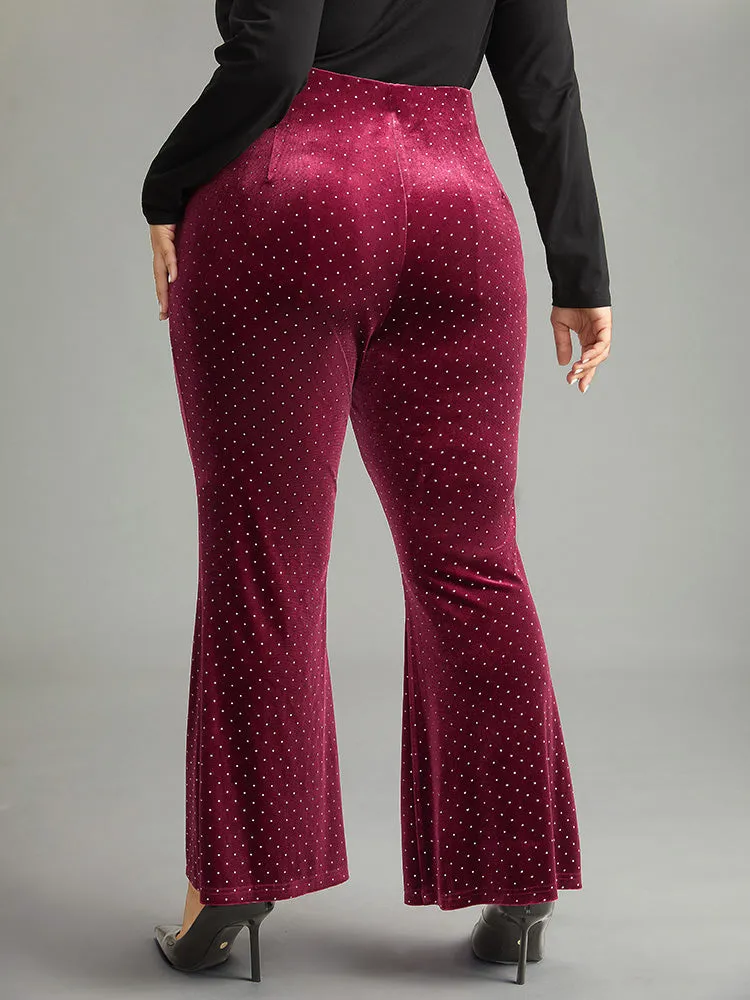 Rhinestone Velvet Polka Dot Flare Leg Pants