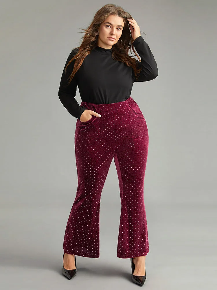Rhinestone Velvet Polka Dot Flare Leg Pants