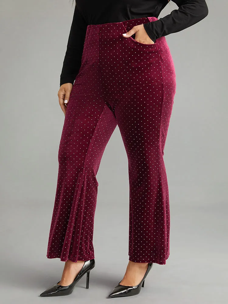 Rhinestone Velvet Polka Dot Flare Leg Pants
