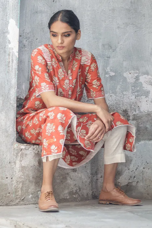 Sadhna 'phutri' Maroon high low kurta