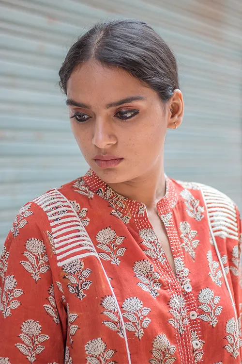 Sadhna 'phutri' Maroon high low kurta