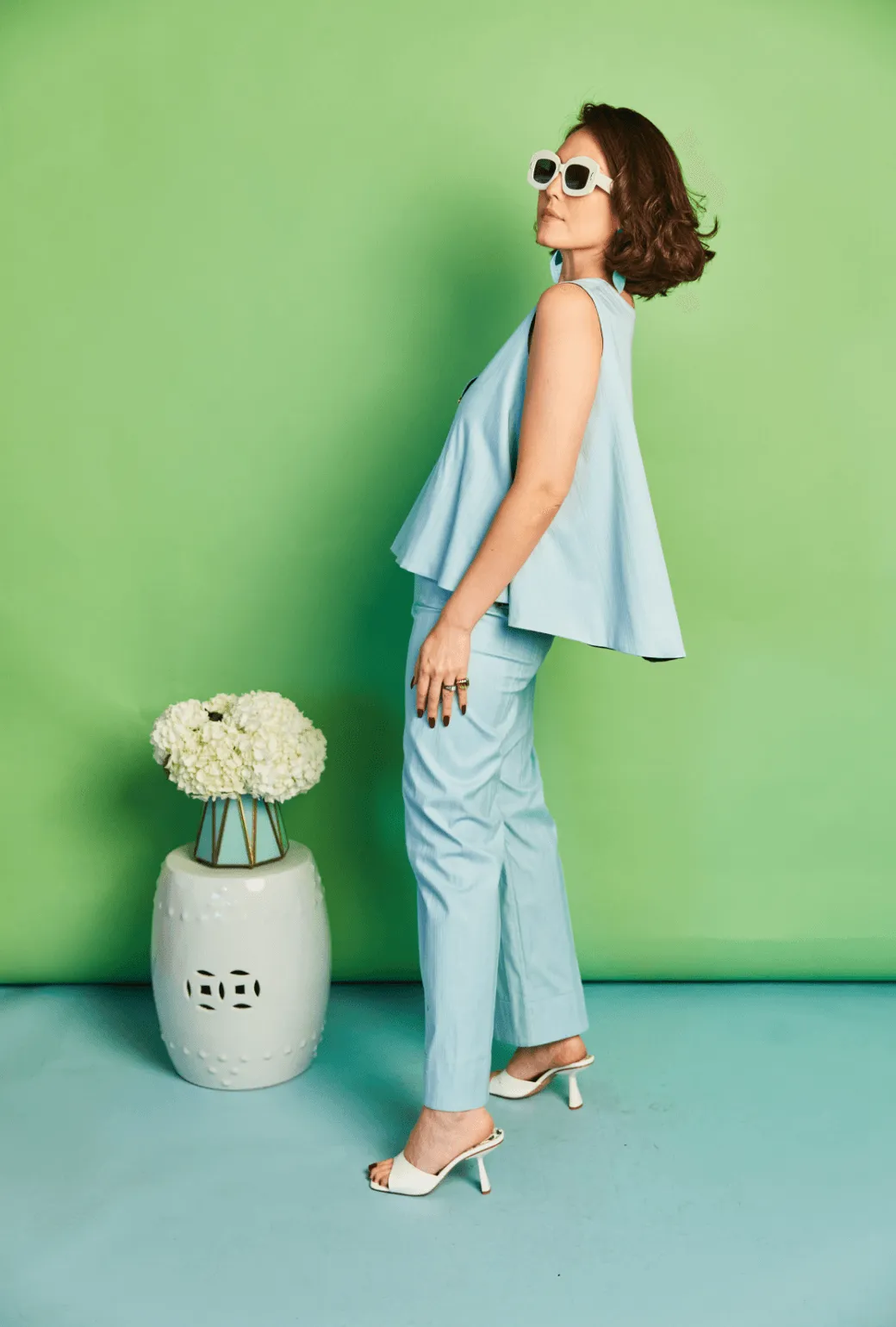 SAMPLE - Reversible Swing Top -  Aqua Faille and Chocolate Jacquard