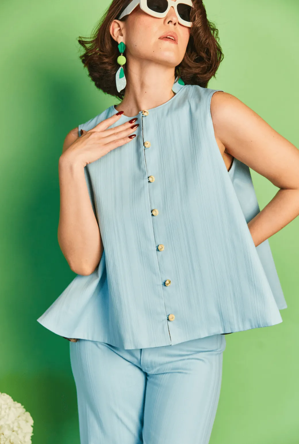 SAMPLE - Reversible Swing Top -  Aqua Faille and Chocolate Jacquard
