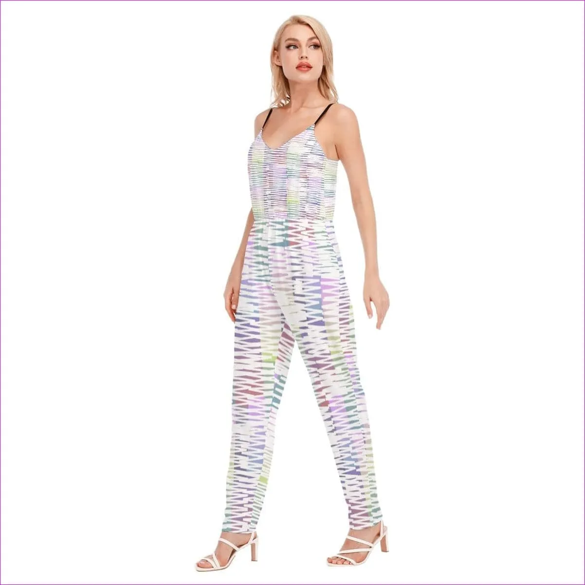 Scribbled Women's & Teen's V-neck Cami Jumpsuit