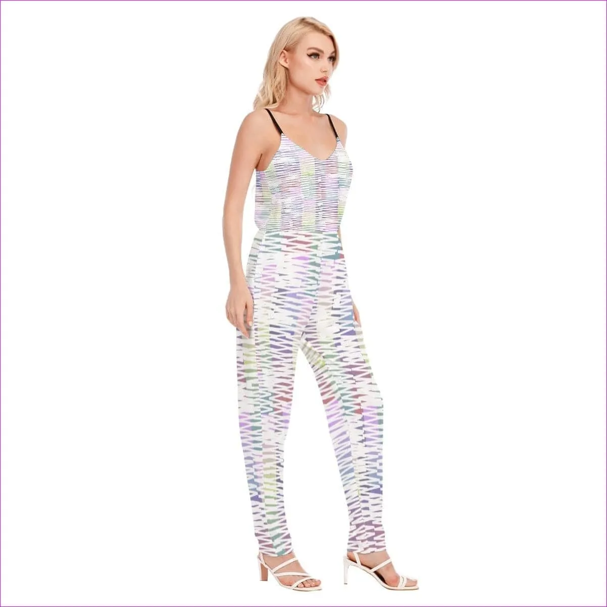Scribbled Women's & Teen's V-neck Cami Jumpsuit