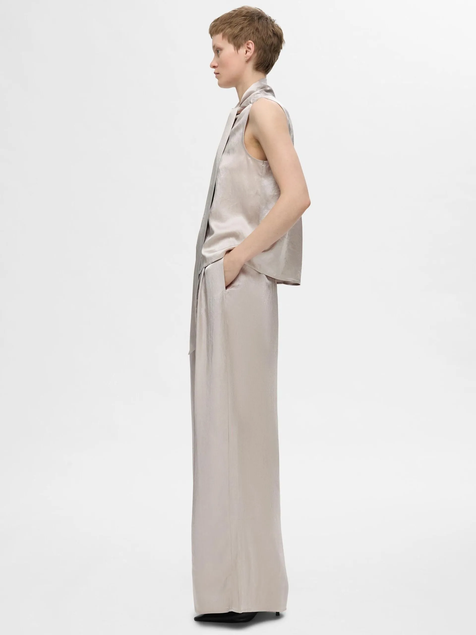 Selected Femme Selene High Waist Wide Leg Trouser Dove