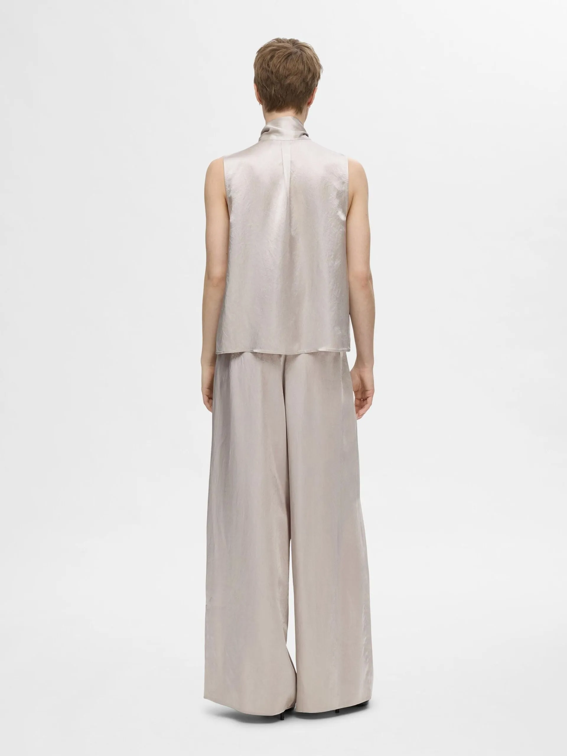 Selected Femme Selene High Waist Wide Leg Trouser Dove