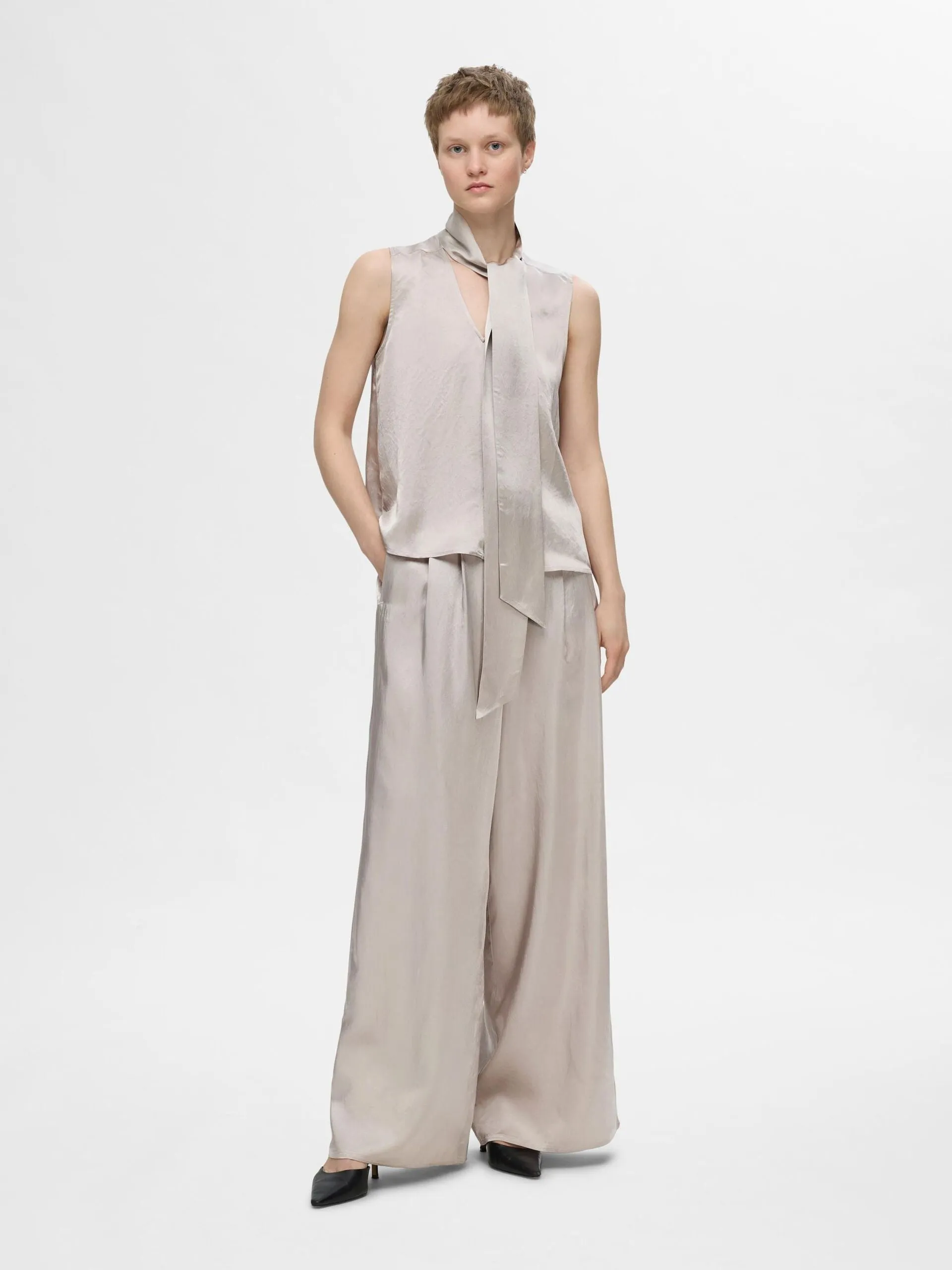 Selected Femme Selene High Waist Wide Leg Trouser Dove