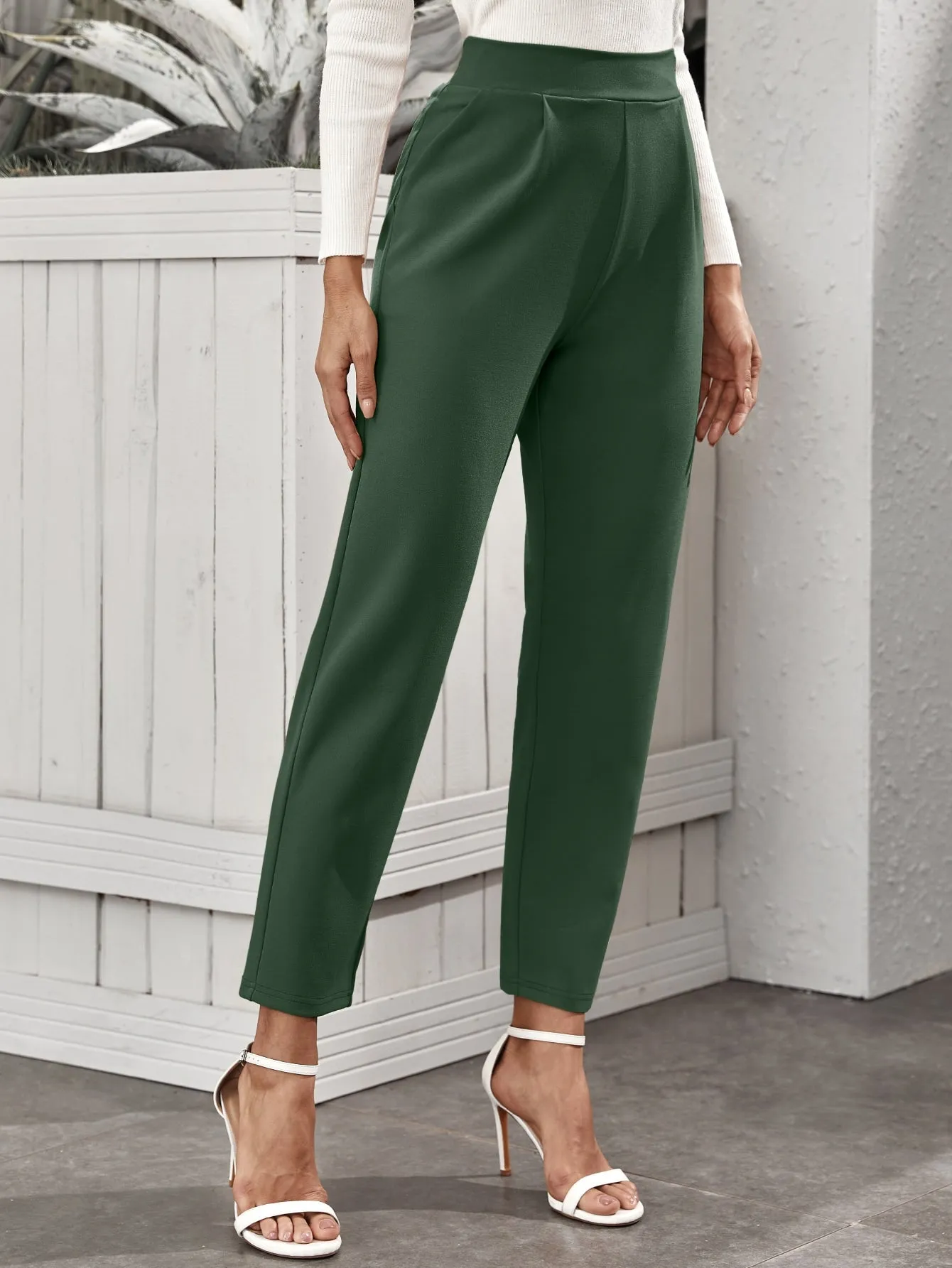 SHEIN Frenchy High-Rise Slant Pocket Tapered Pants