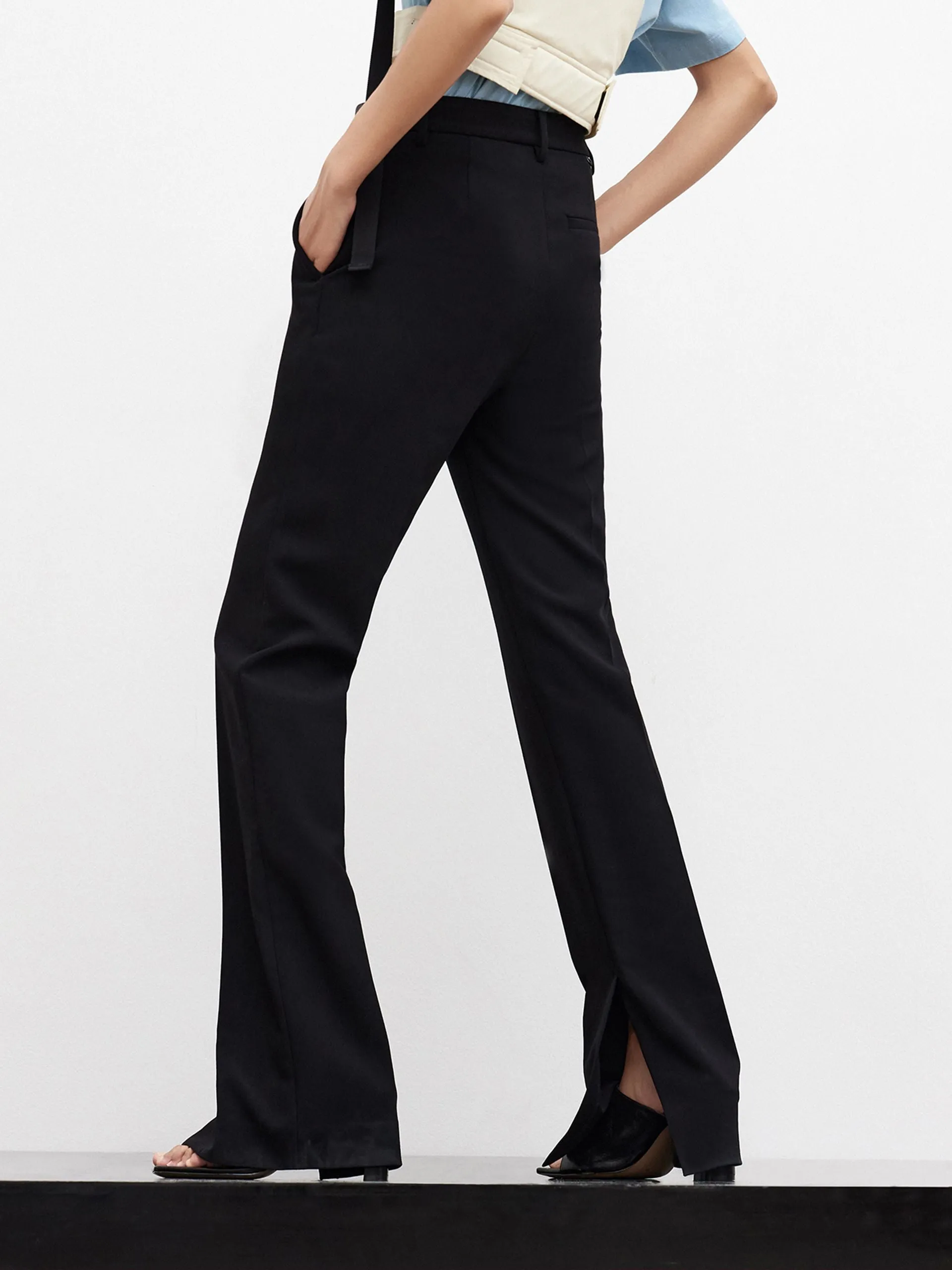 Side Slit Straight Suit Pants