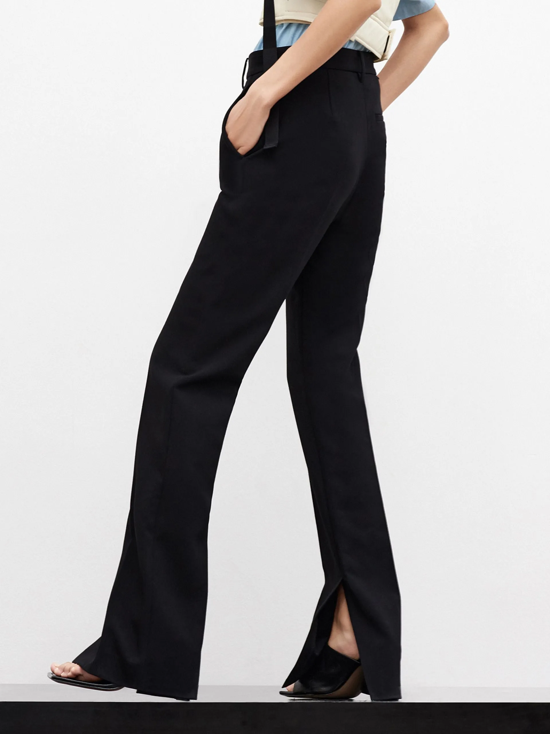 Side Slit Straight Suit Pants