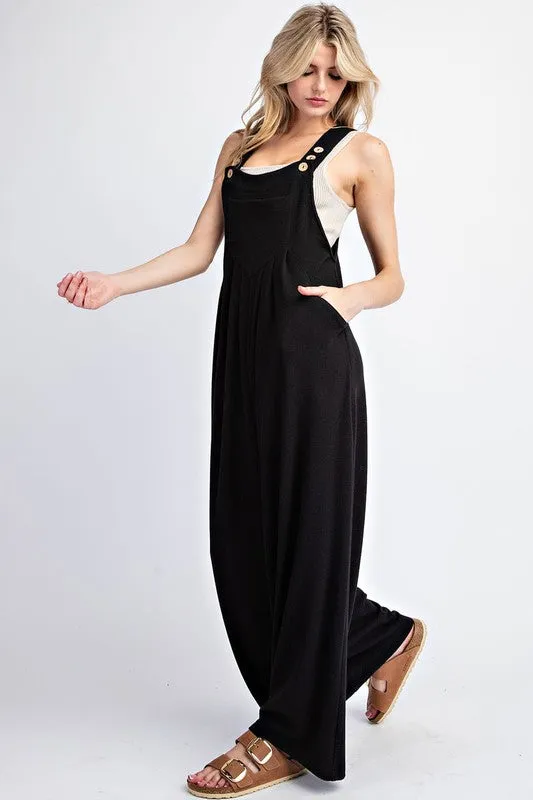 Solid Wide Leg Jumpsuit - Black