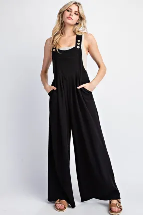 Solid Wide Leg Jumpsuit - Black