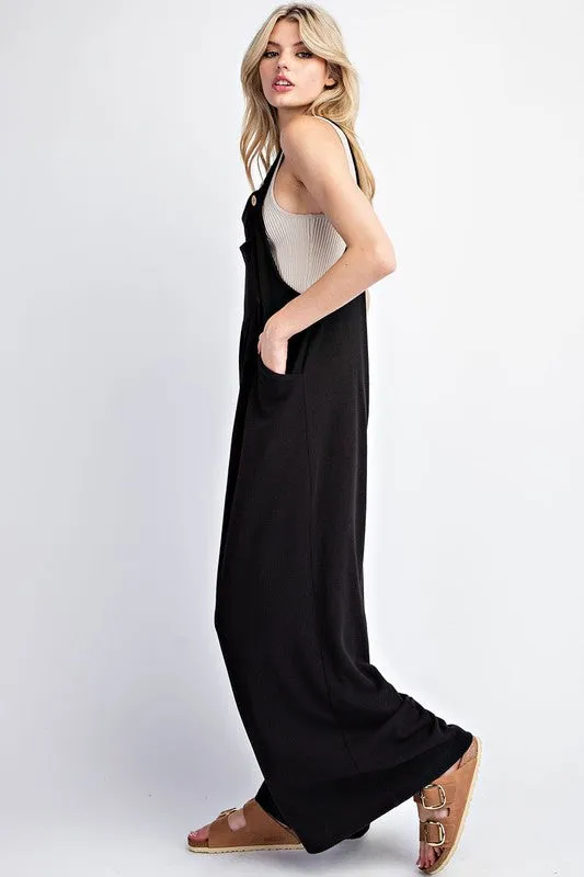 Solid Wide Leg Jumpsuit - Black