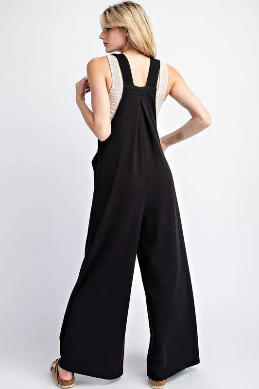 Solid Wide Leg Jumpsuit - Black
