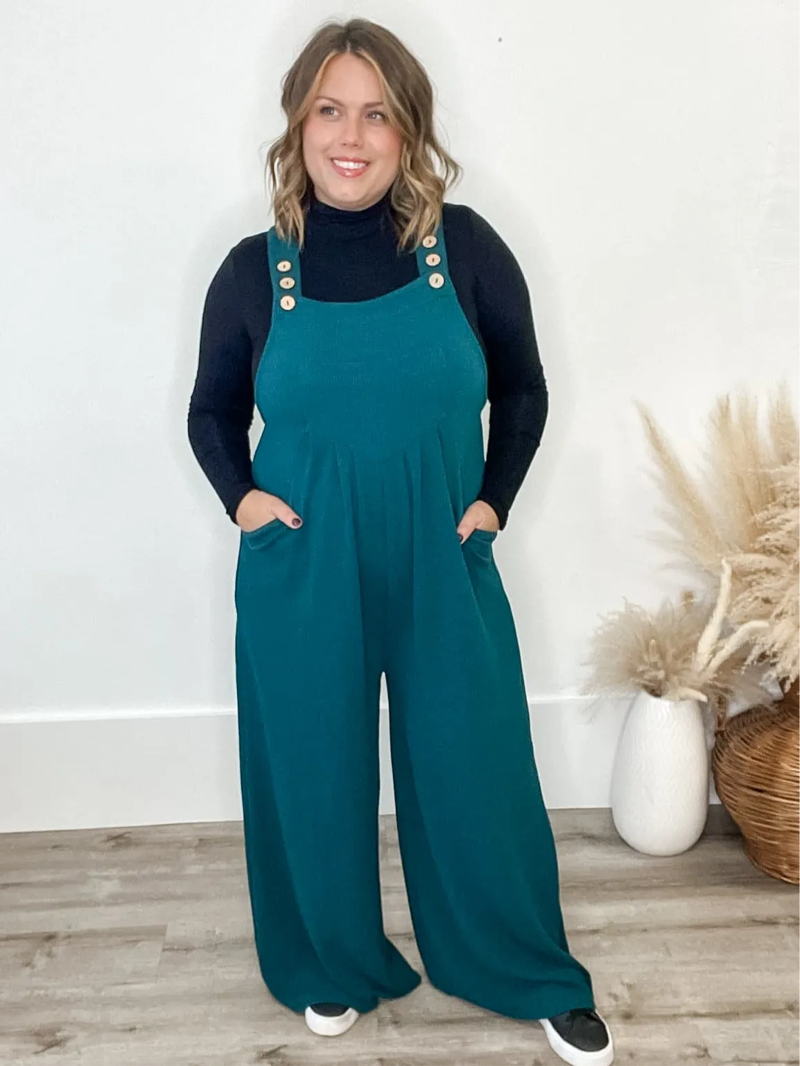 Solid Wide Leg Jumpsuit - Hunter Green