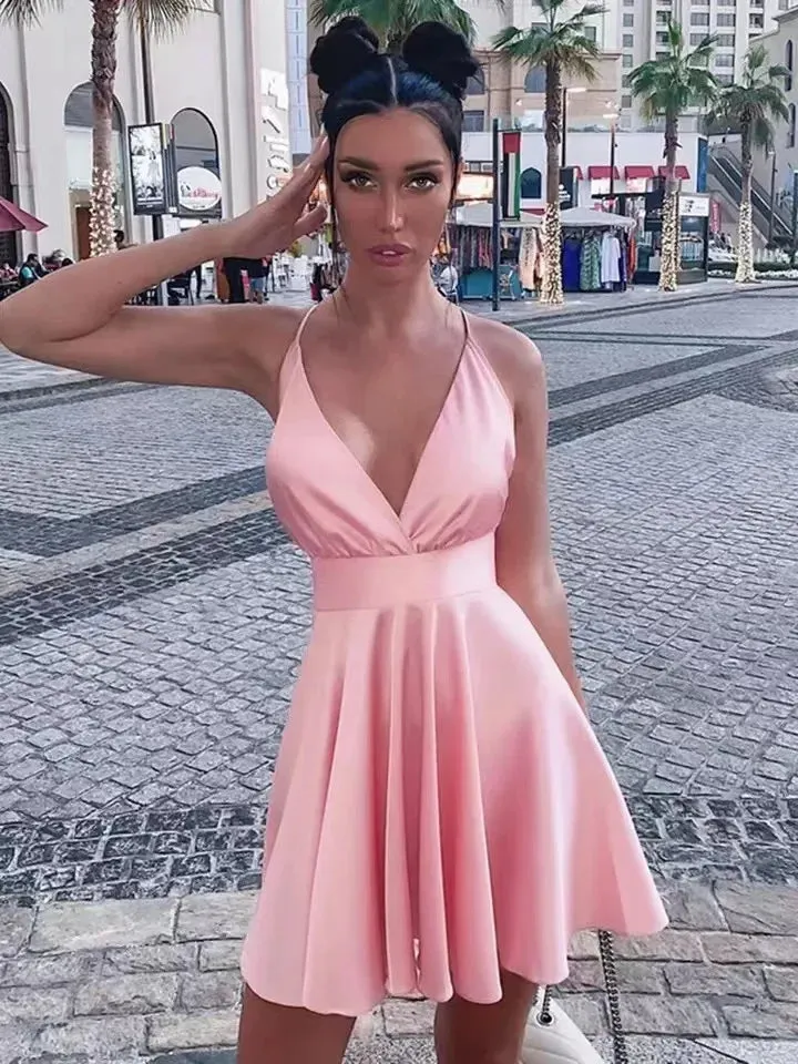 Straps Backless Elegant Sleeveless V-Neck Party Spaghetti Satin Bodycon 2024 Sexy Dress