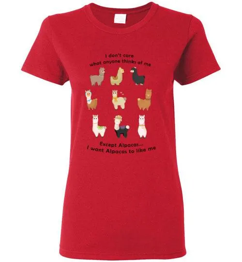 t-shirt: I Want Alpacas to Like Me Gildan Ladies Short-Sleeve