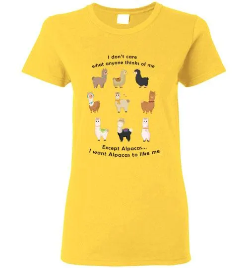 t-shirt: I Want Alpacas to Like Me Gildan Ladies Short-Sleeve