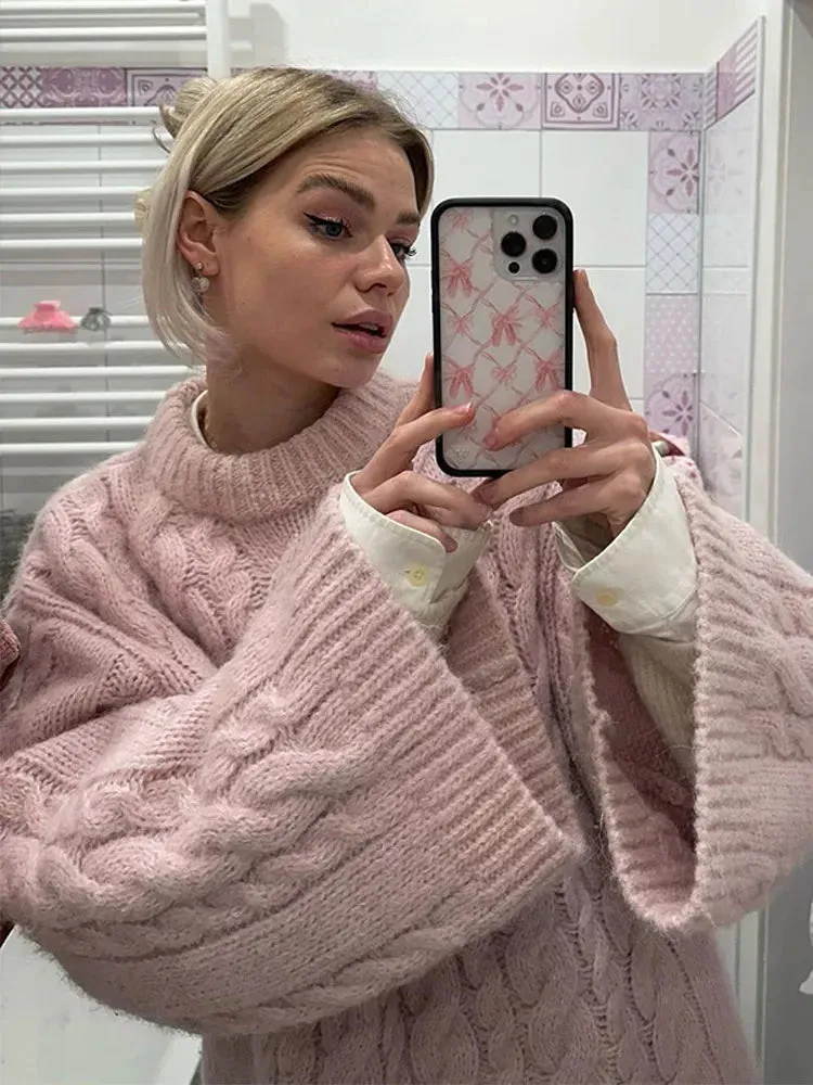 TAVIMART  -  Elegant Round Neck Knitted Women's Sweater Casual Long Sleeve Loose Warm Pullover 2024 New Autumn Winter Lady Commute Knitwear