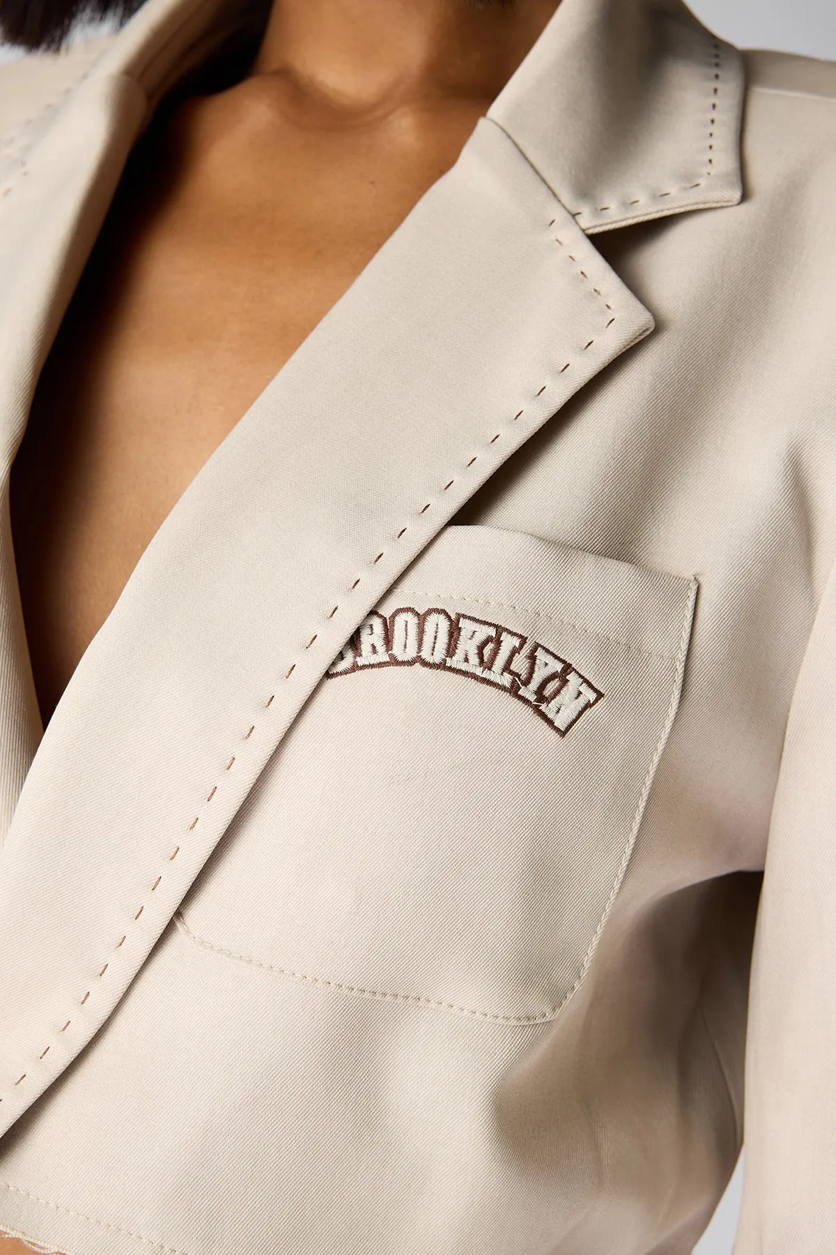 The 9 To 5 Essential Cropped Blazer- Beige