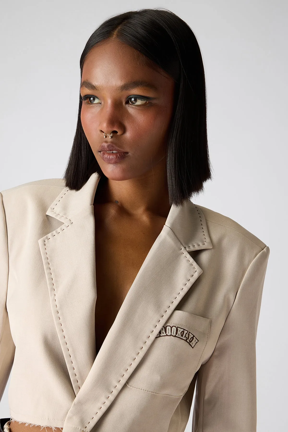 The 9 To 5 Essential Cropped Blazer- Beige