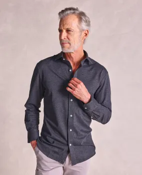 The Hayden - LS Melange Pique Knit Shirt - Grey Smoke