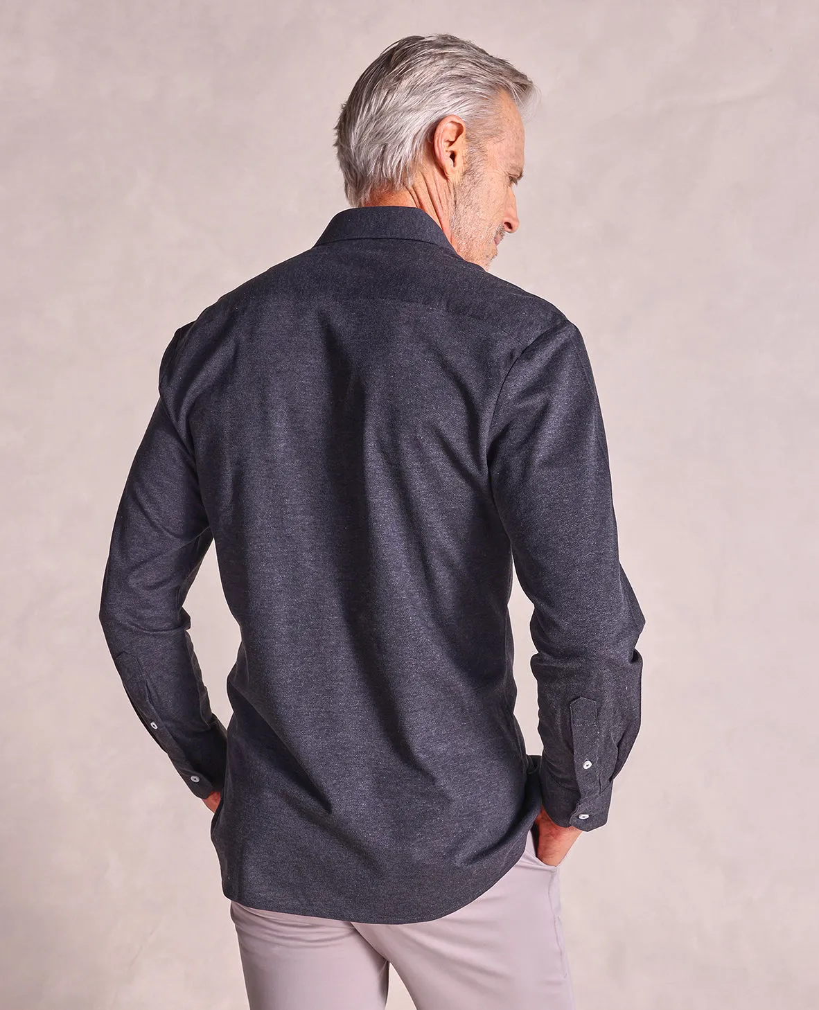 The Hayden - LS Melange Pique Knit Shirt - Grey Smoke