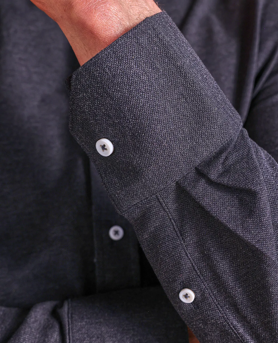 The Hayden - LS Melange Pique Knit Shirt - Grey Smoke