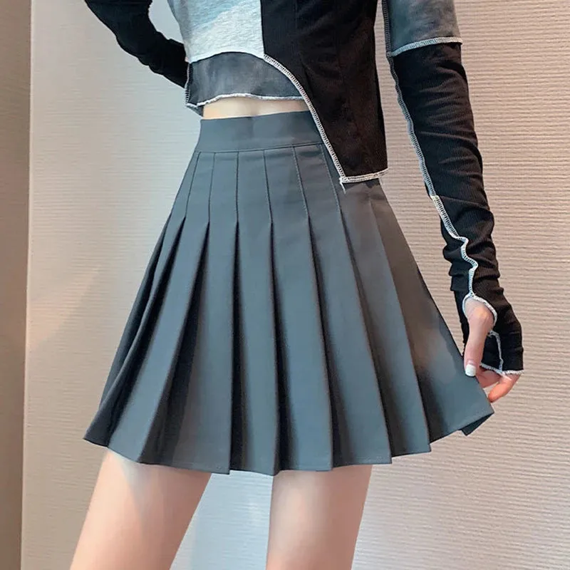 Toleet-High Waist Pleated Skirt Women 2023 Preppy Style Zipper A Line Mini Skirts Woman Solid Color Summer Short Skirts Female
