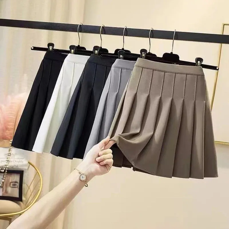 Toleet-High Waist Pleated Skirt Women 2023 Preppy Style Zipper A Line Mini Skirts Woman Solid Color Summer Short Skirts Female