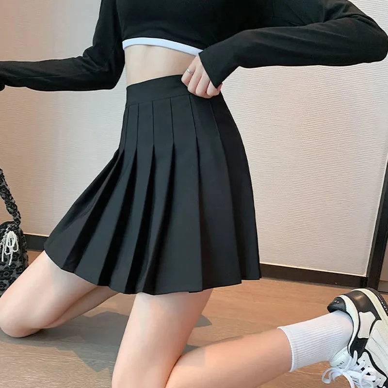 Toleet-High Waist Pleated Skirt Women 2023 Preppy Style Zipper A Line Mini Skirts Woman Solid Color Summer Short Skirts Female