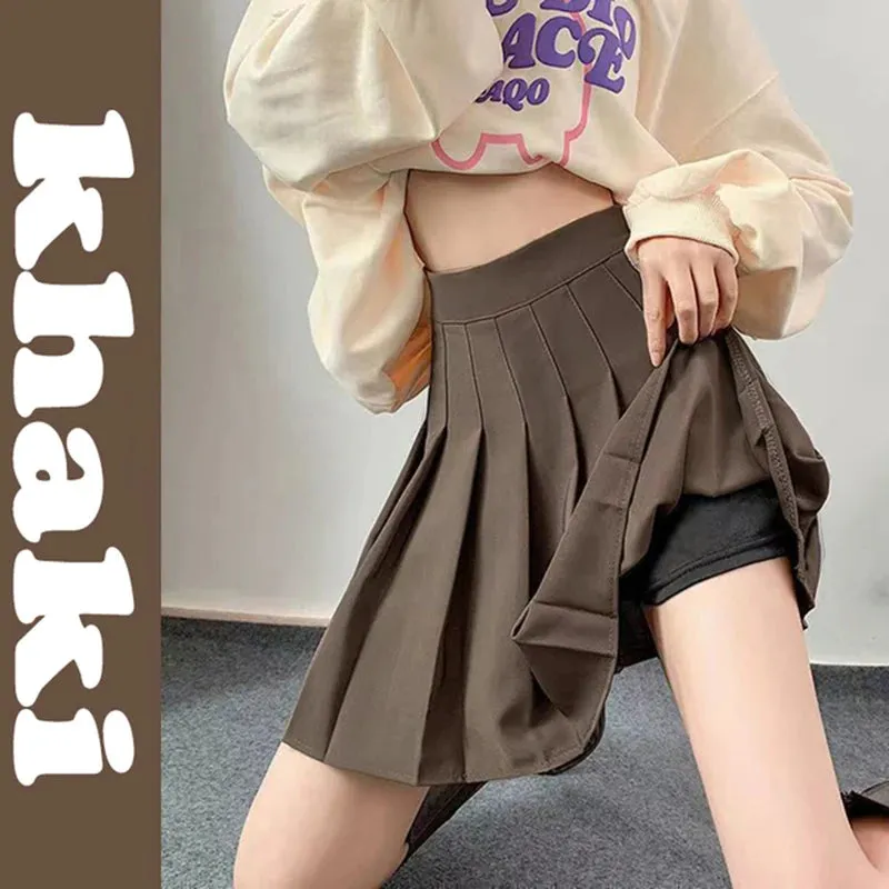 Toleet-High Waist Pleated Skirt Women 2023 Preppy Style Zipper A Line Mini Skirts Woman Solid Color Summer Short Skirts Female