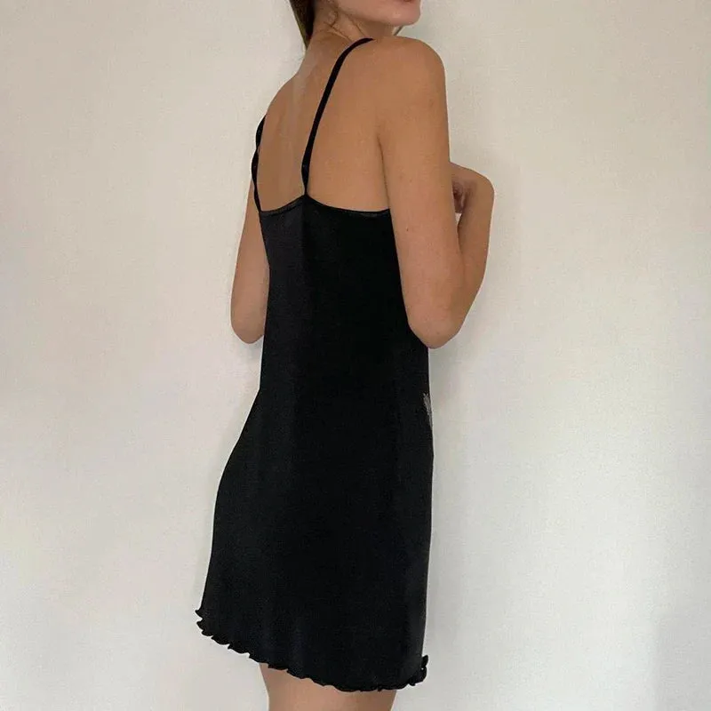 Uniwim Elegant Strap Flowers Printed Frill Sexy Dress